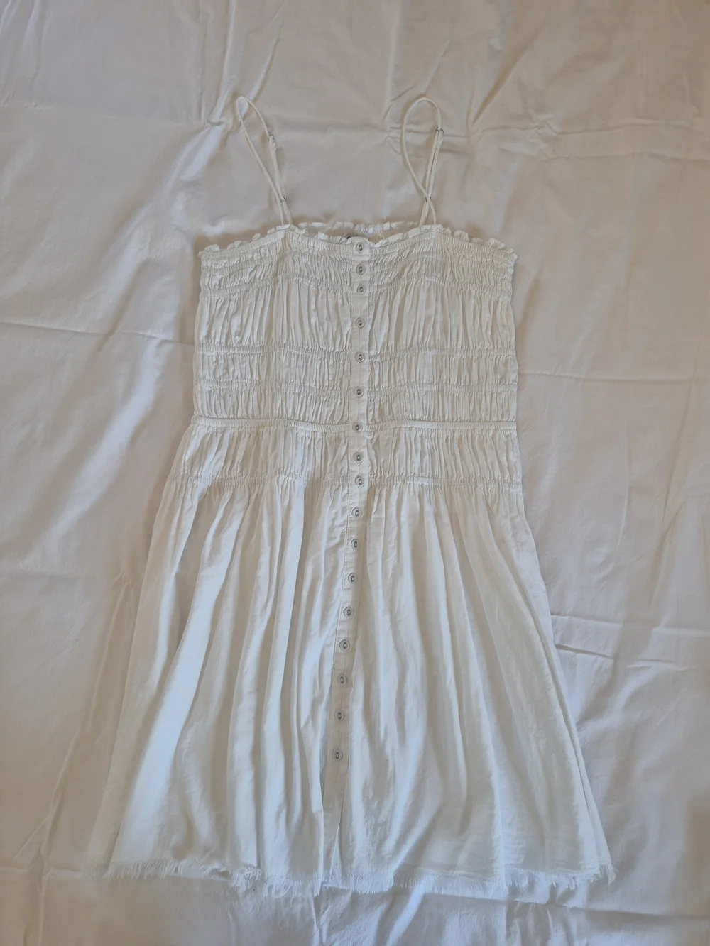Primark White Smocked Button-Front Mini Dress - Picture 1 of 2